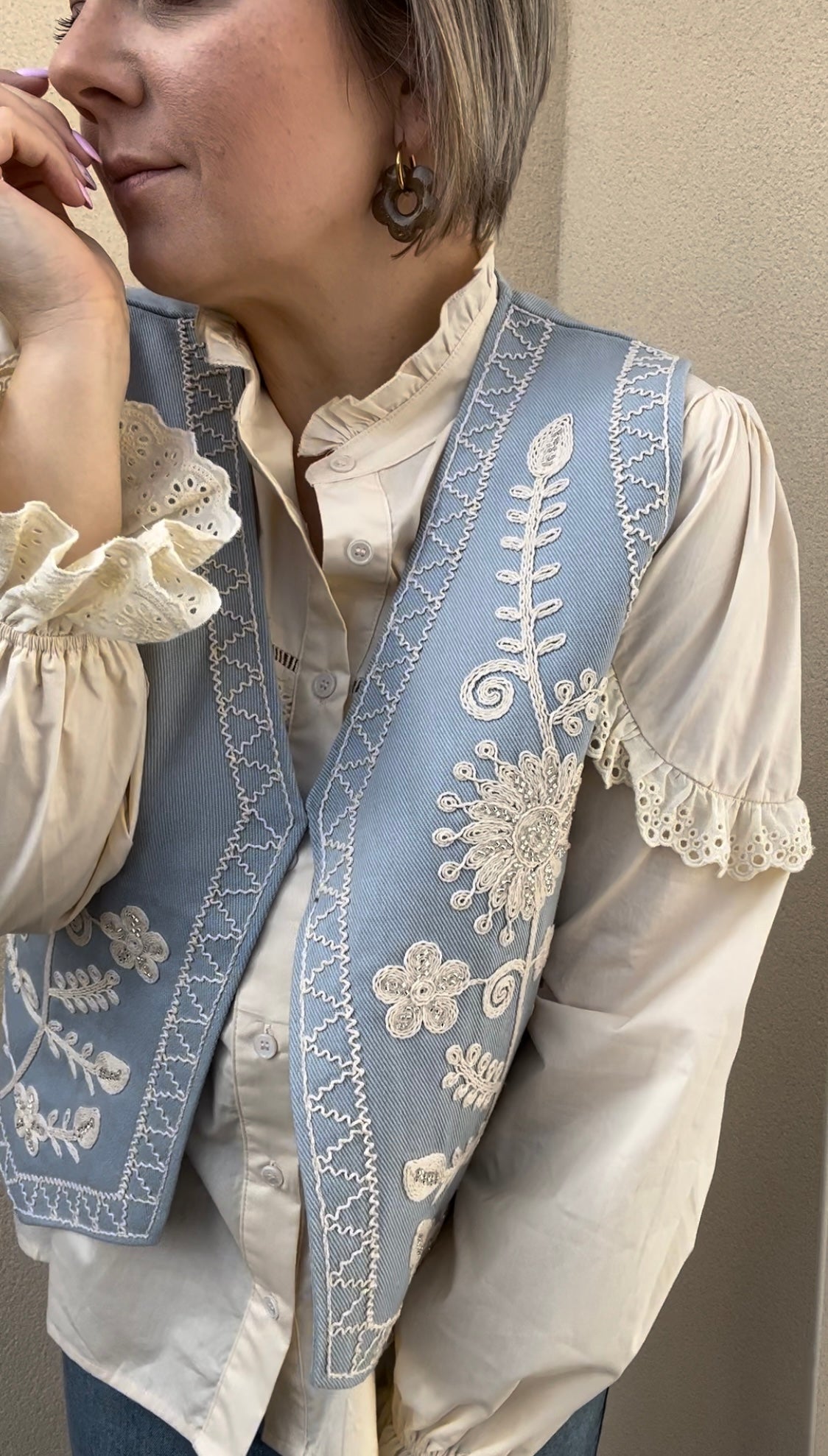 Veste sans manches bleu/écru