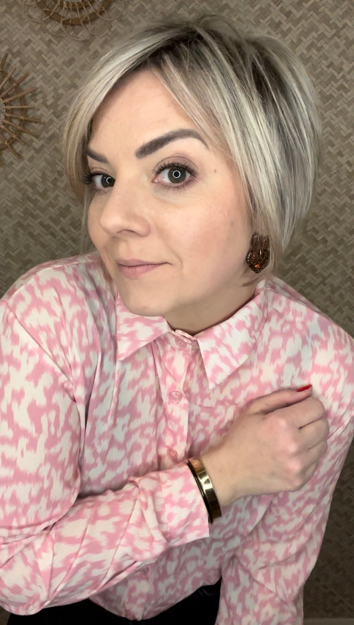 Chemise imprimée rose/écru