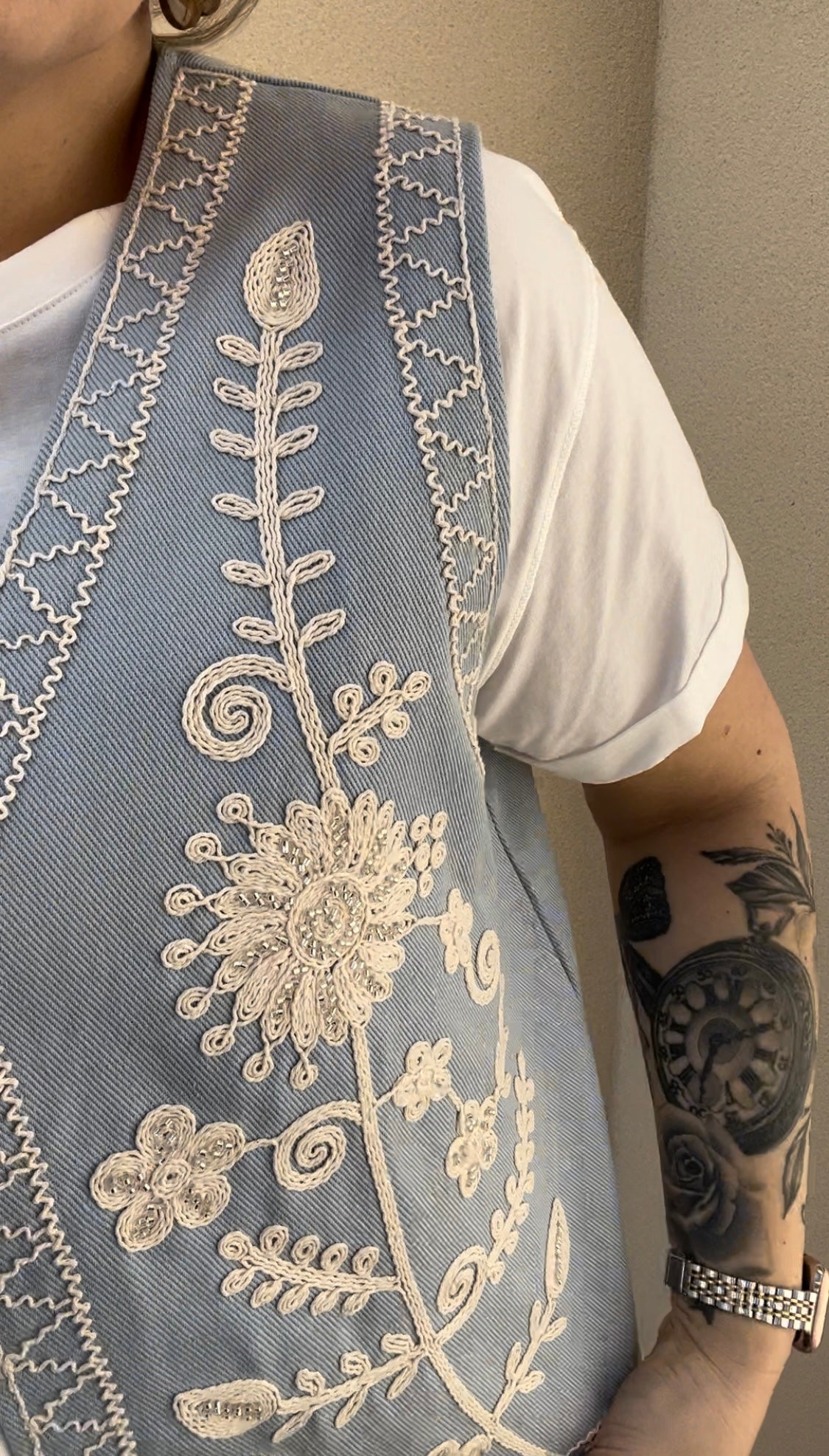 Veste sans manches bleu/écru
