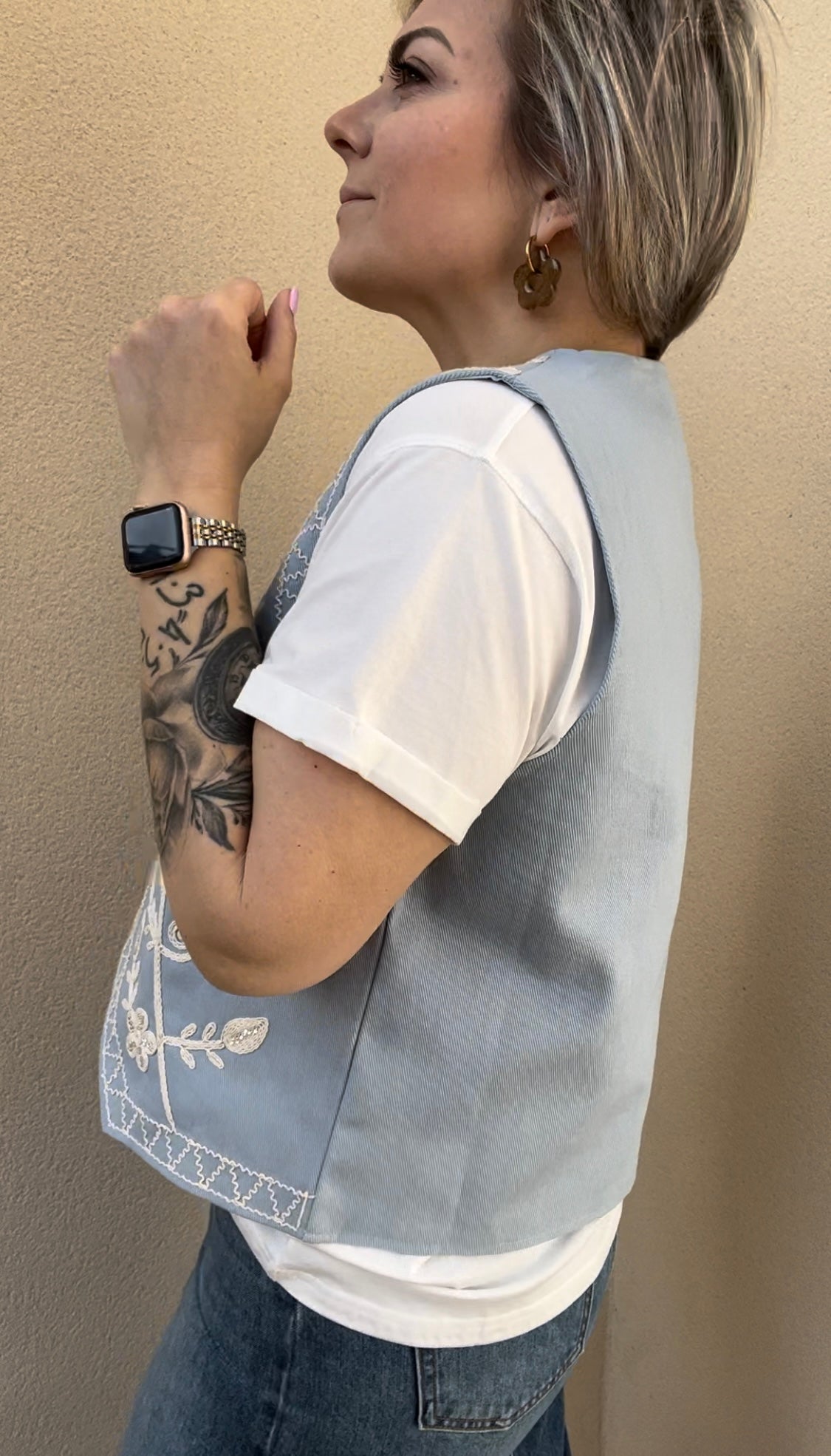 Veste sans manches bleu/écru