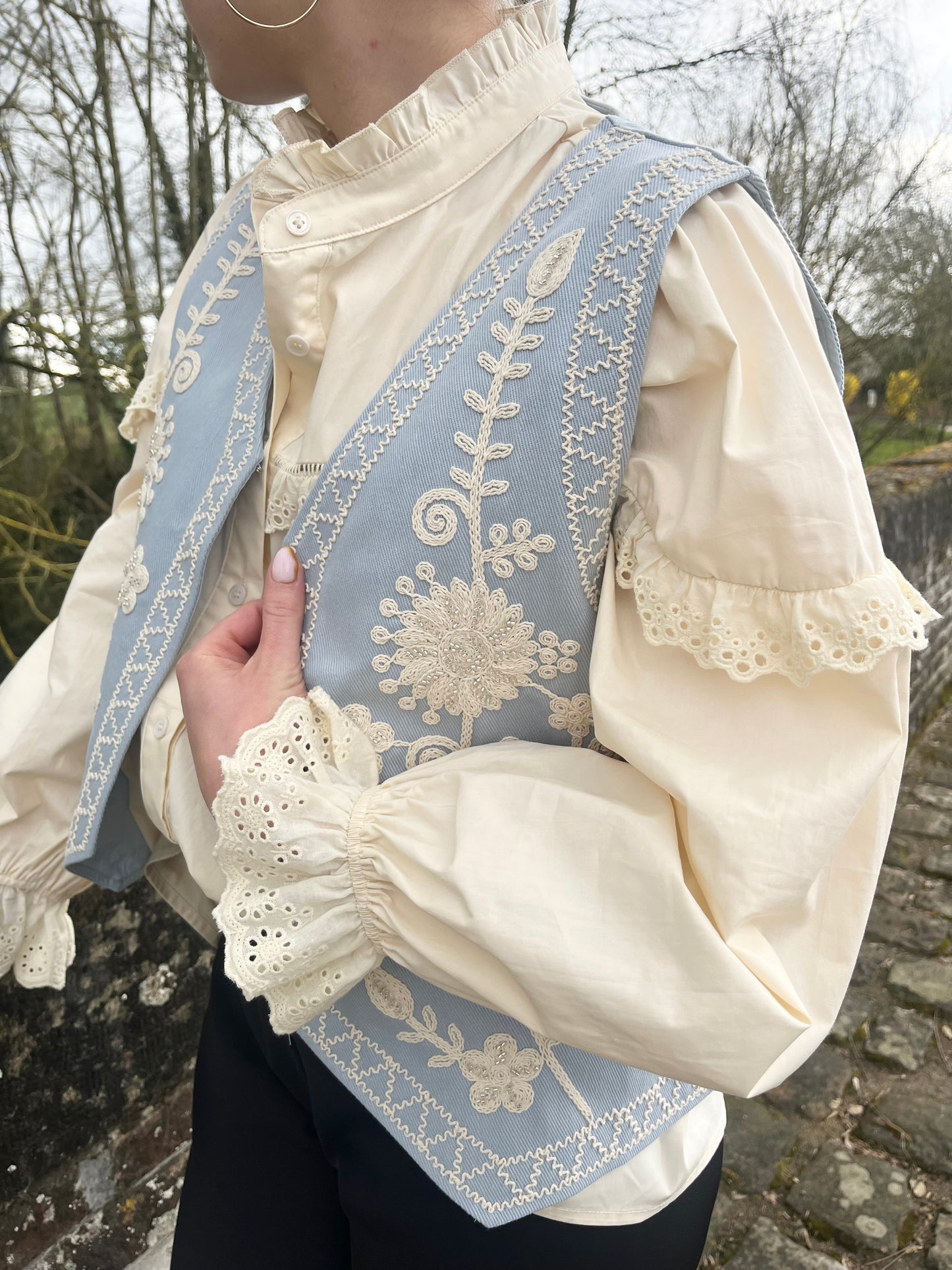 Veste sans manches bleu/écru
