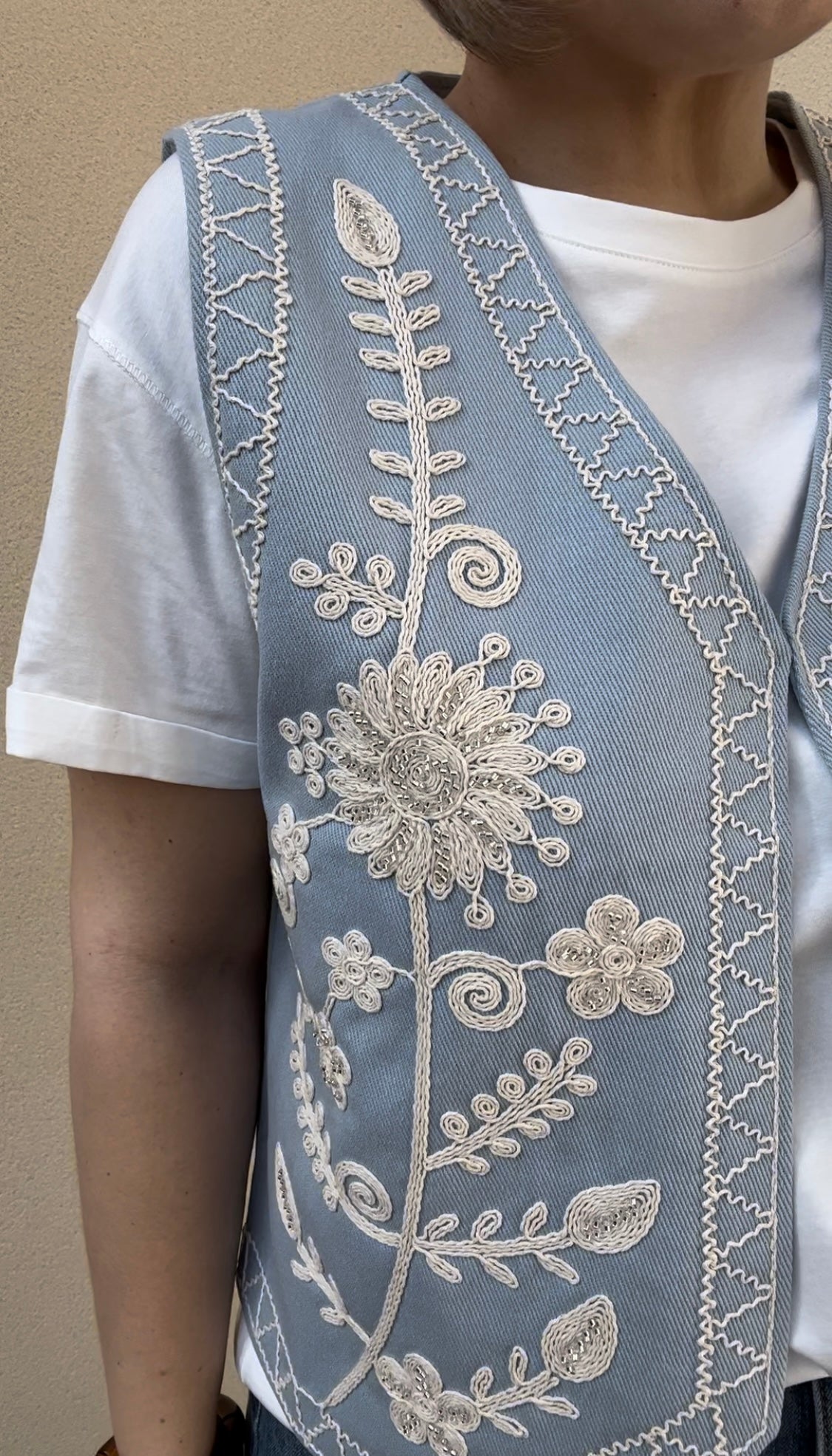 Veste sans manches bleu/écru