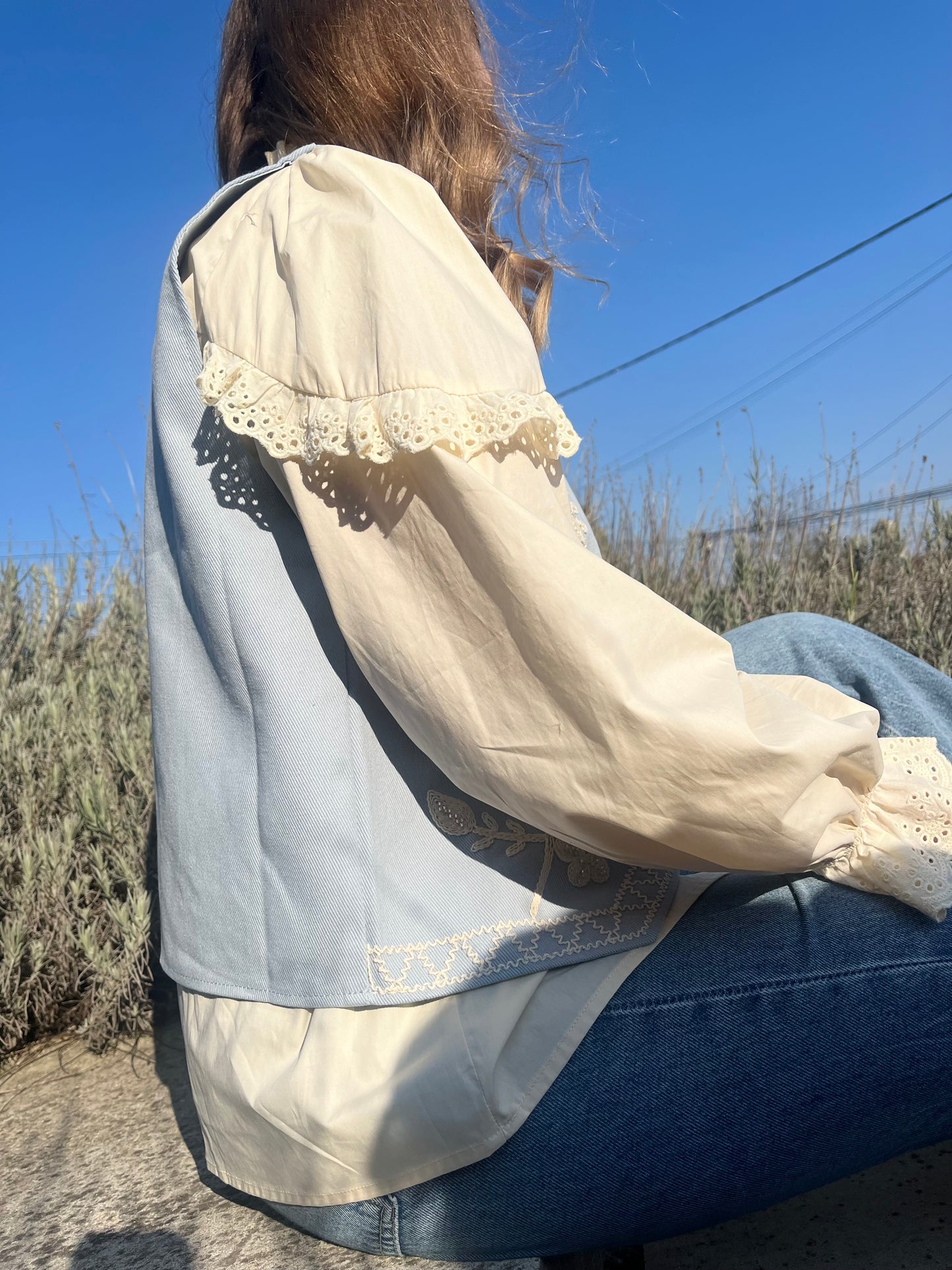 Veste sans manches bleu/écru