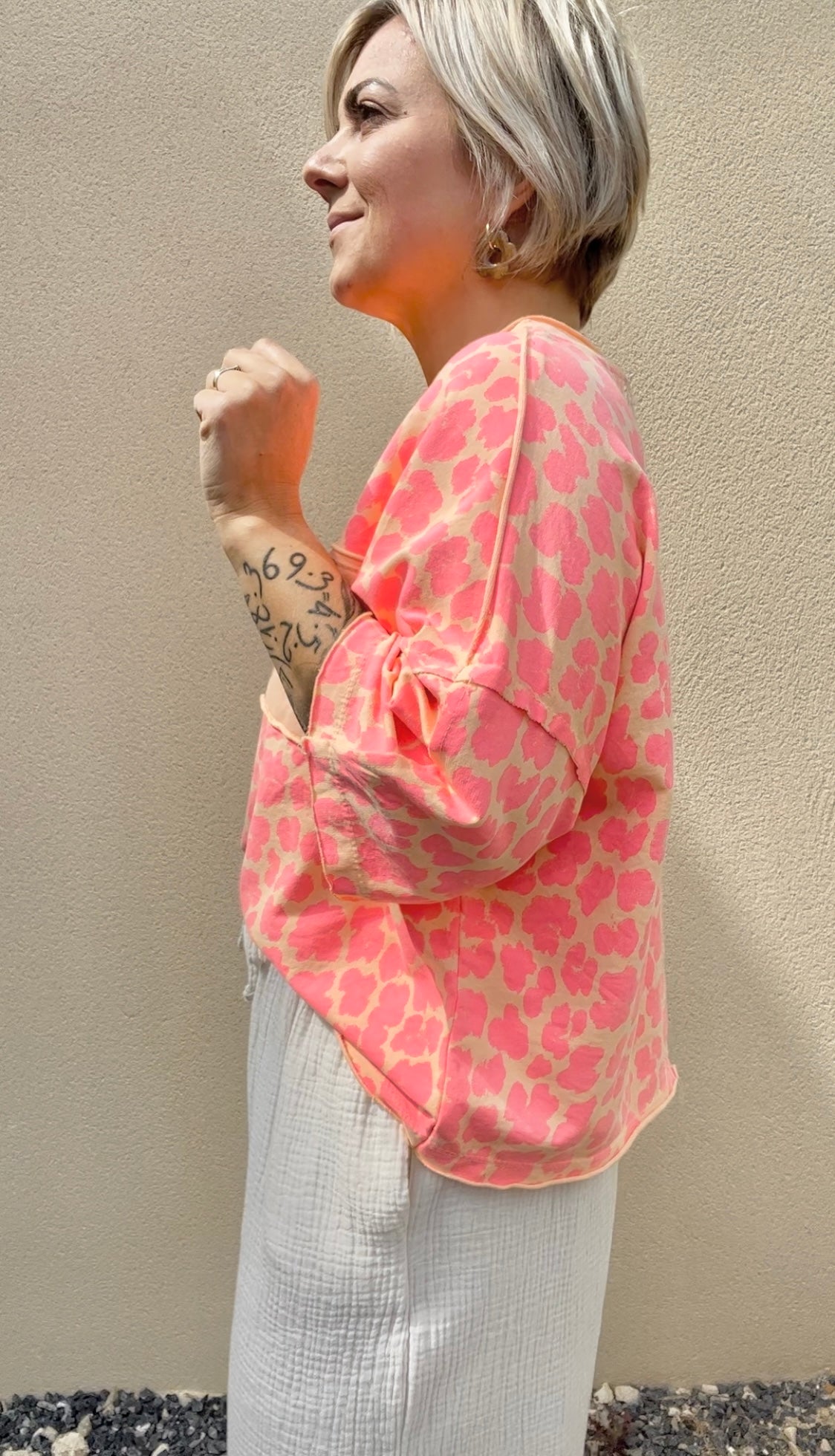 Top leopard corail/rose fluo