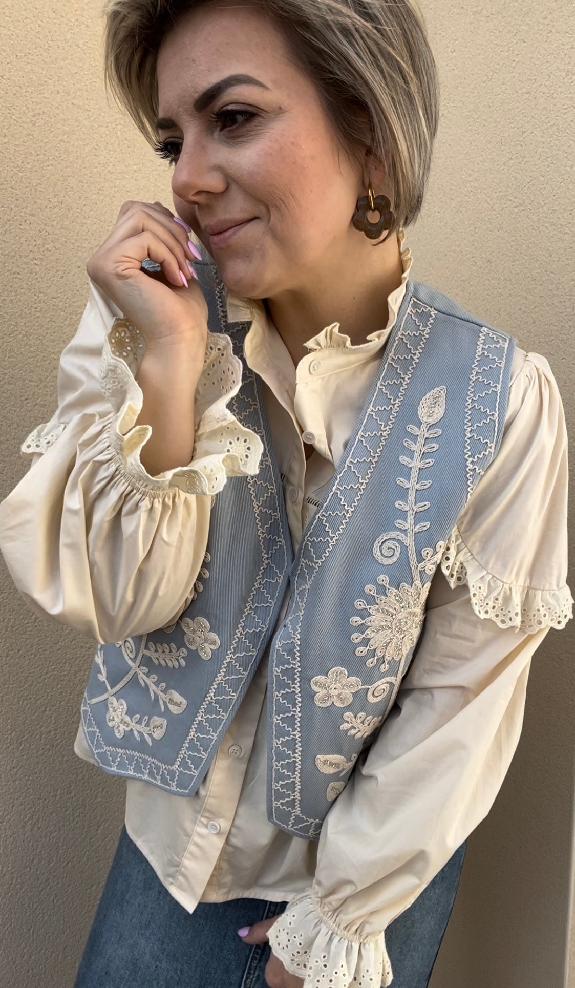 Veste sans manches bleu/écru