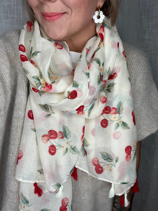 Foulard cerise pompon
