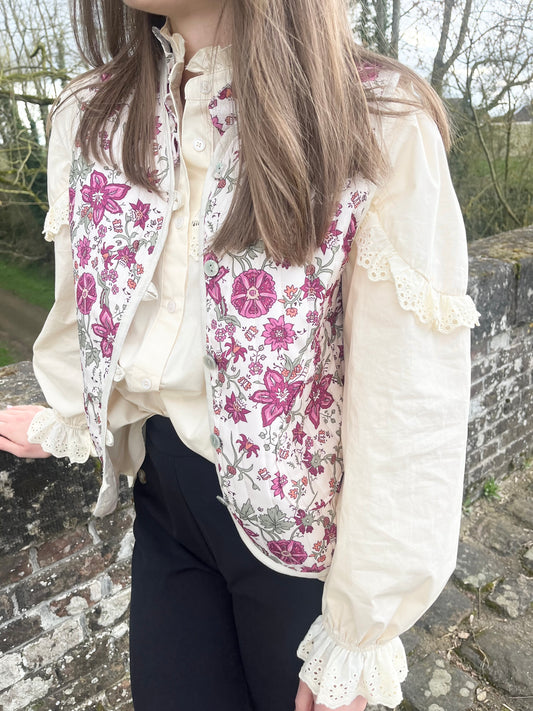 Veste sans manches fleuris rose