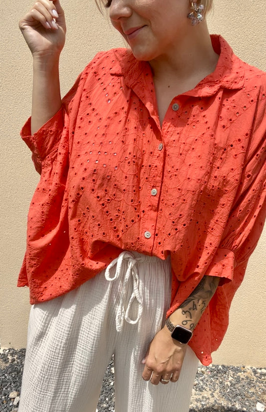 Blouse dentelle orange