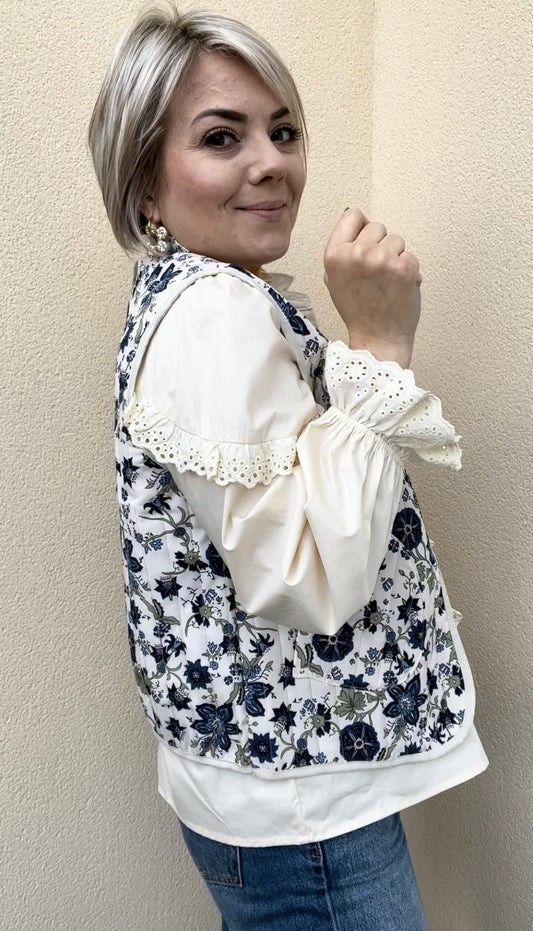 Veste sans manches fleuris marine