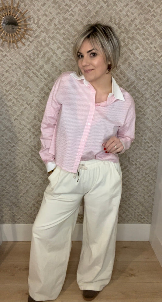 Le pantalon velour Wide leg - ECRU