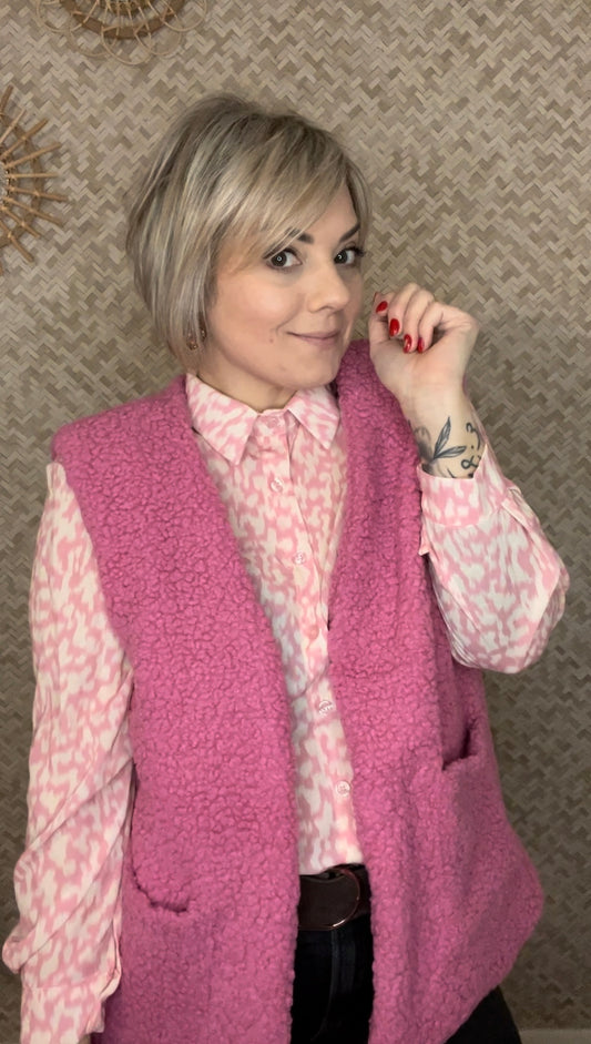 Chemise imprimée rose/écru