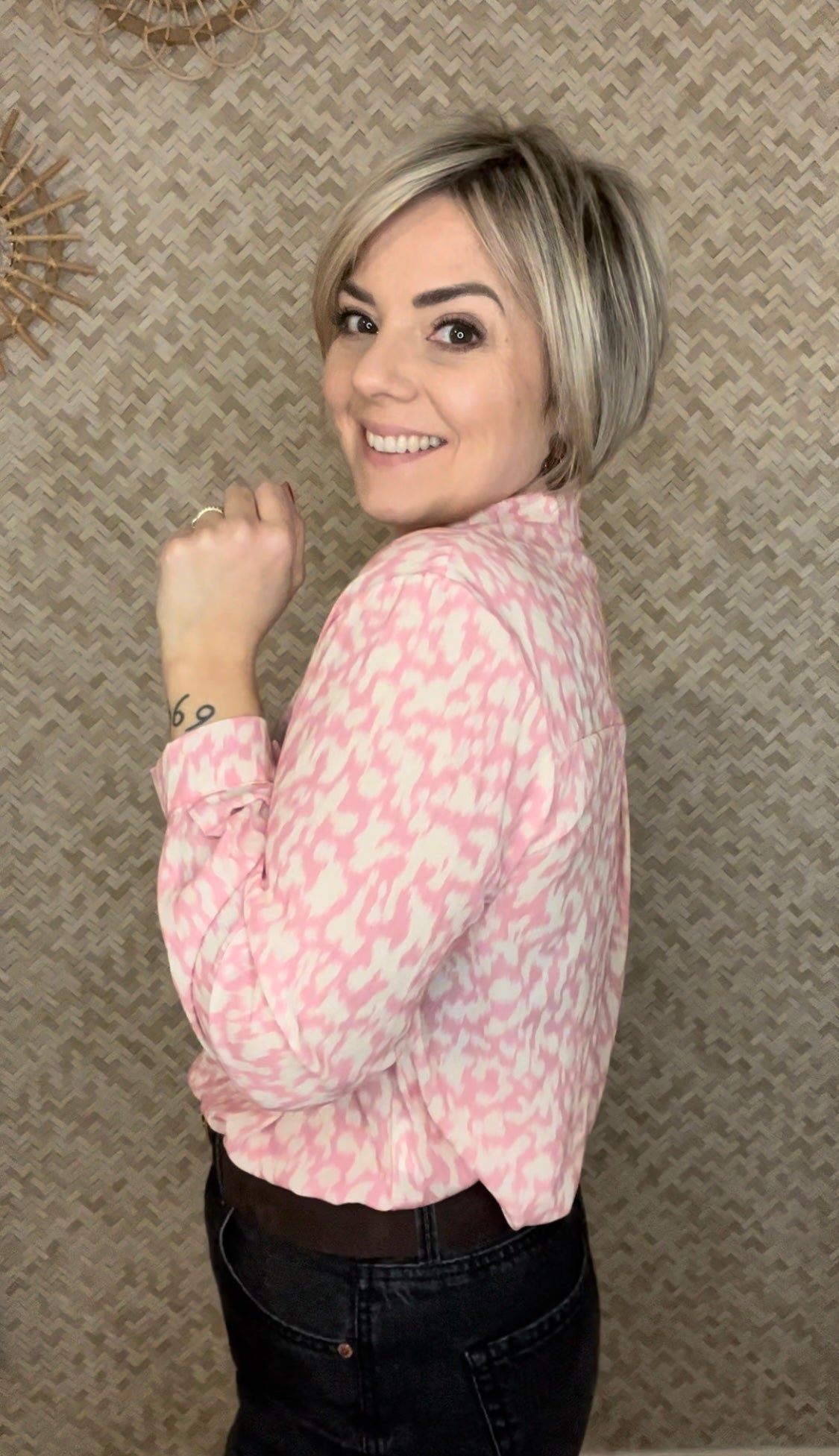 Chemise imprimée rose/écru