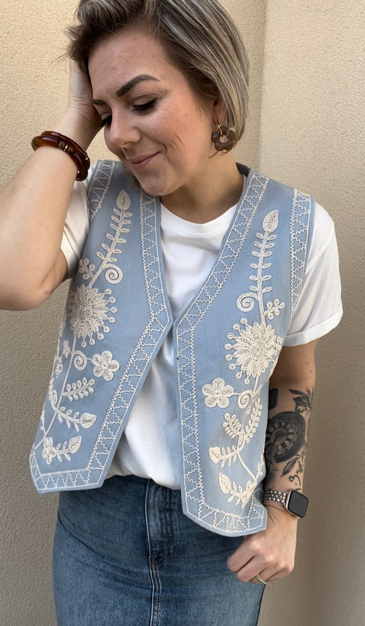 Veste sans manches bleu/écru