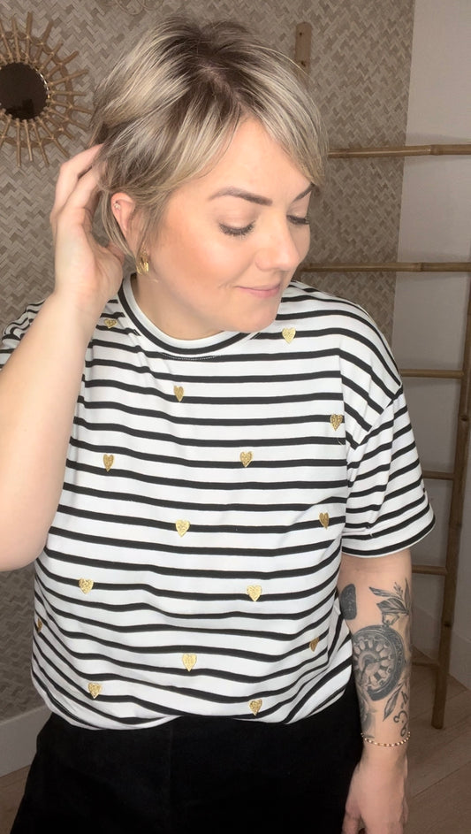 Le tee-shirt marinière coeur doré