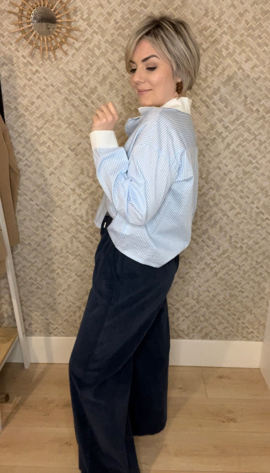 Le pantalon velour Wide leg - MARINE