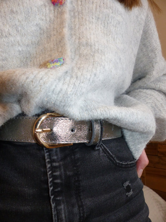 La Ceinture en cuir argenté