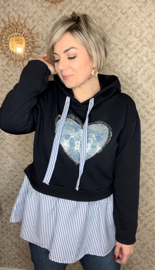 Sweat coeur bleu marine